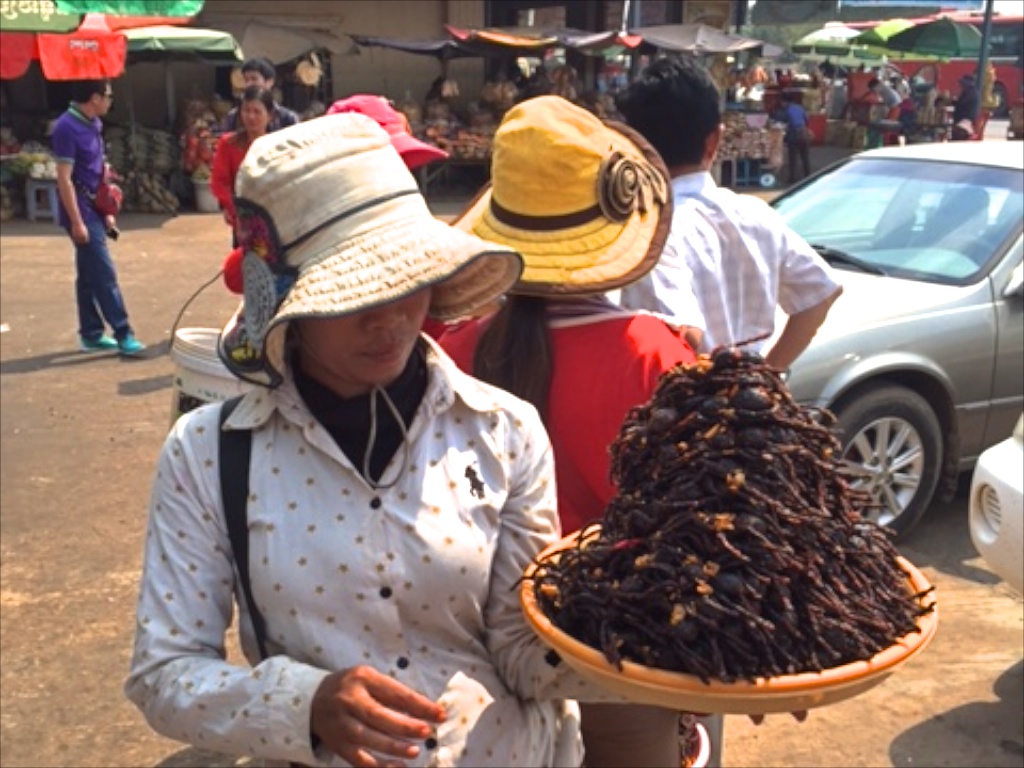 観光バスなどが訪れにぎわう、名物『タランチュラの唐揚げ』パーキングで休憩